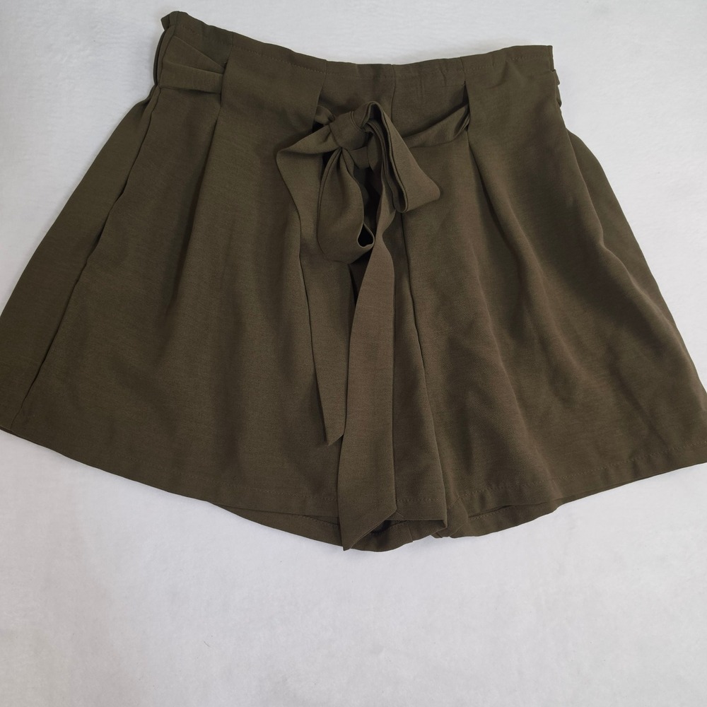 La Miel Olive Green Paperbag Waist Tie Front Shorts JLP4145 Small